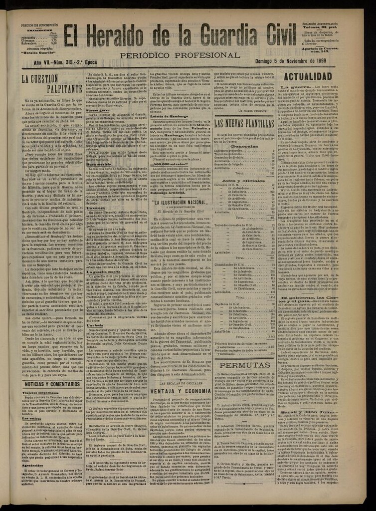 Miniatura de Heraldo de la Guardia Civil del 5 de noviembre de 1899