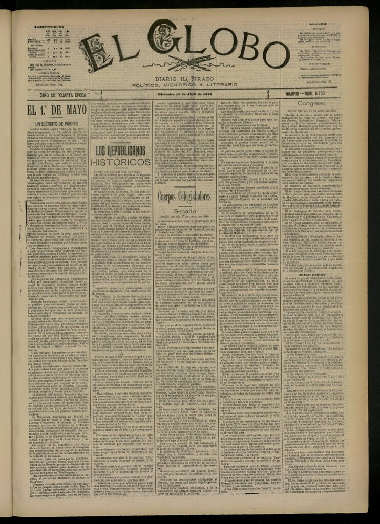 Miniatura de El Globo : diario ilustrado del 18 de abril de 1894, nº 6733