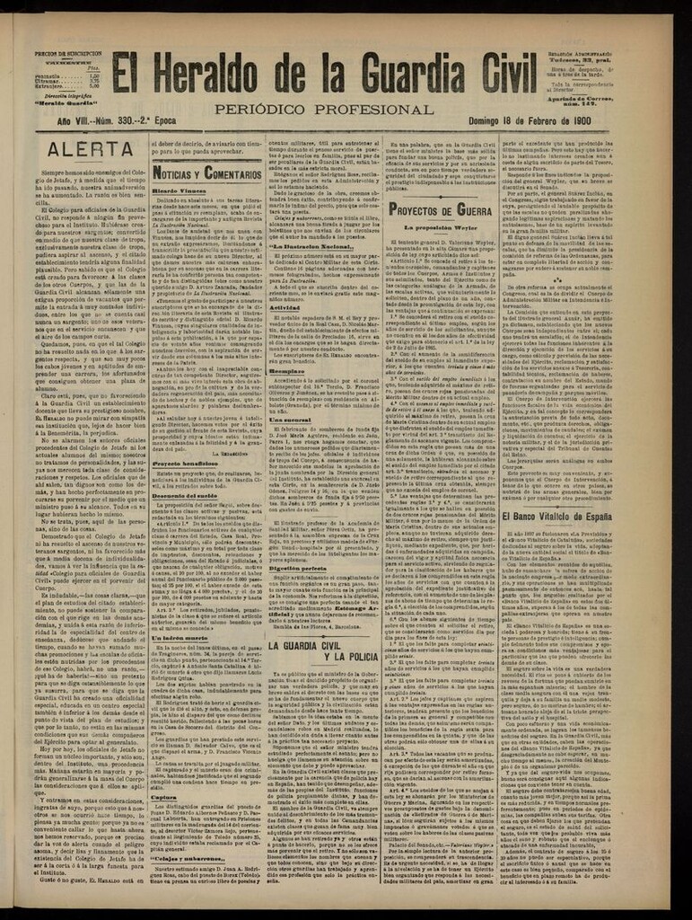 Miniatura de Heraldo de la Guardia Civil del 18 de febrero de 1900