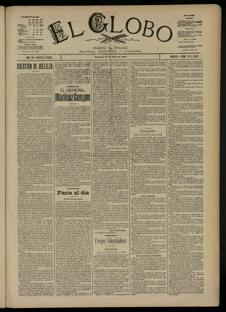 Miniatura de El Globo : diario ilustrado del 22 de abril de 1894, nº 6737