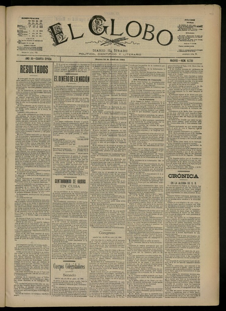 Miniatura de El Globo : diario ilustrado del 24 de abril de 1894, nº 6739