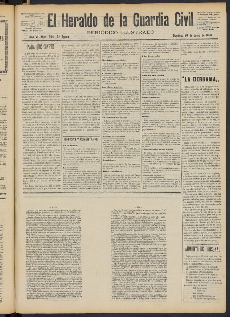 Miniatura de Heraldo de la Guardia Civil del 26 de junio de 1898