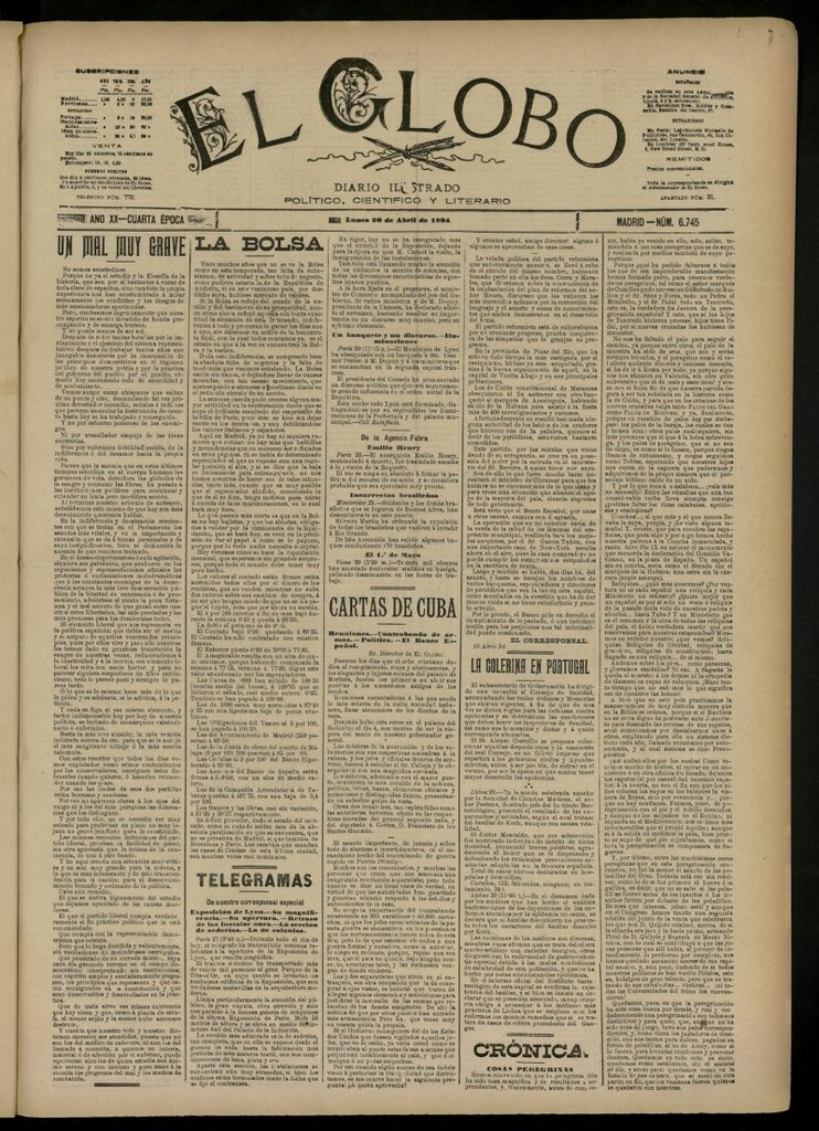 Miniatura de El Globo : diario ilustrado del 30 de abril de 1894, nº 6745