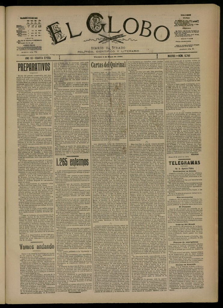 Miniatura de El Globo : diario ilustrado del 4 de mayo de 1894, nº 6749