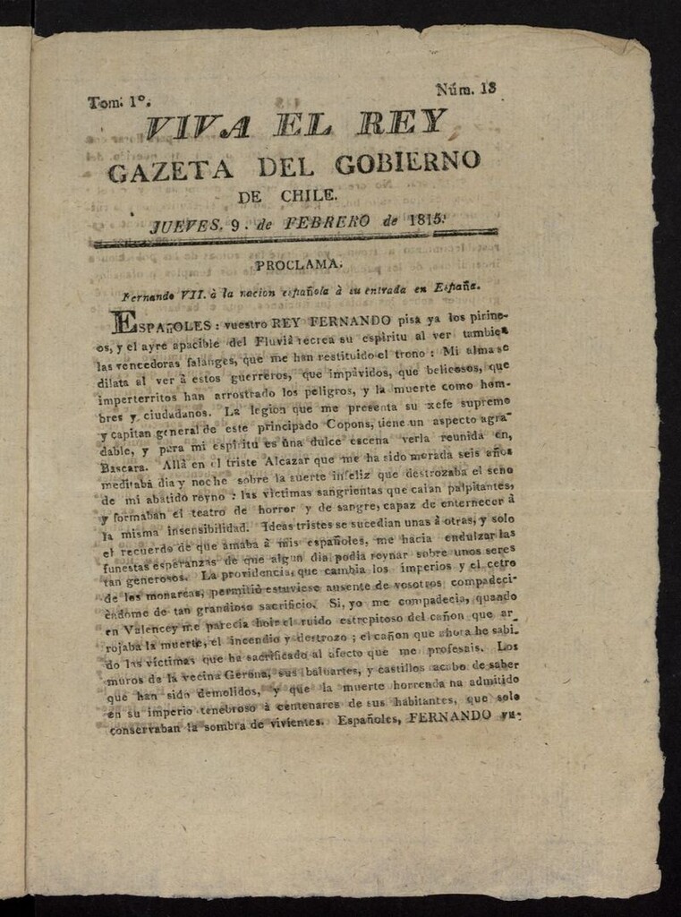Miniatura de Gaceta del Gobierno de Chile del 9 de febrero de 1815