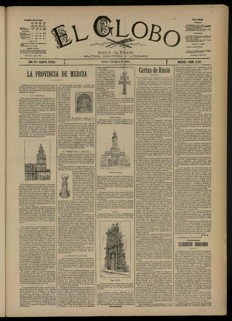 Miniatura de El Globo : diario ilustrado del 7 de mayo de 1894, nº 6752