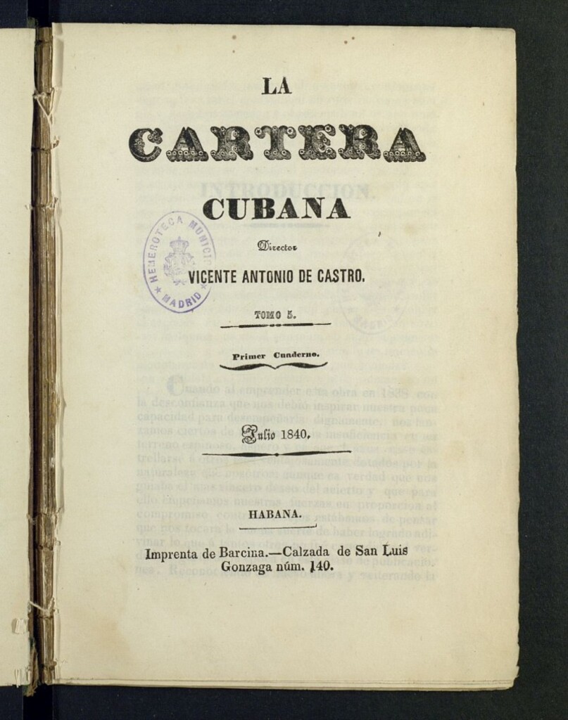 Miniatura de La Cartera Cubana de julio de 1840