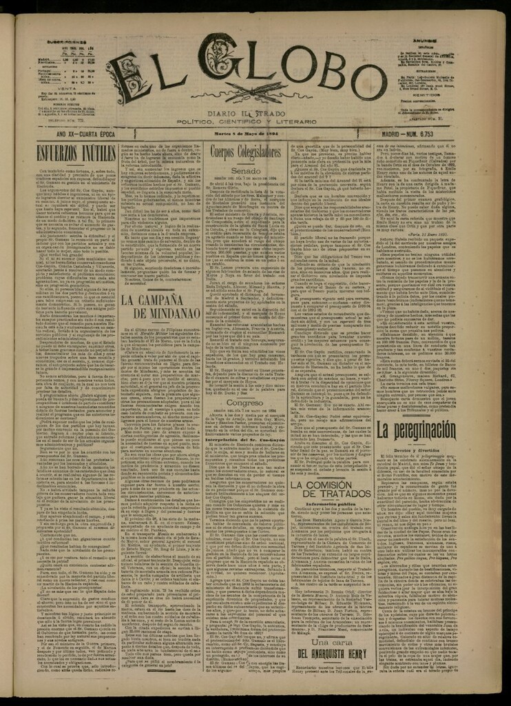 Miniatura de El Globo : diario ilustrado del 8 de mayo de 1894, nº 6753