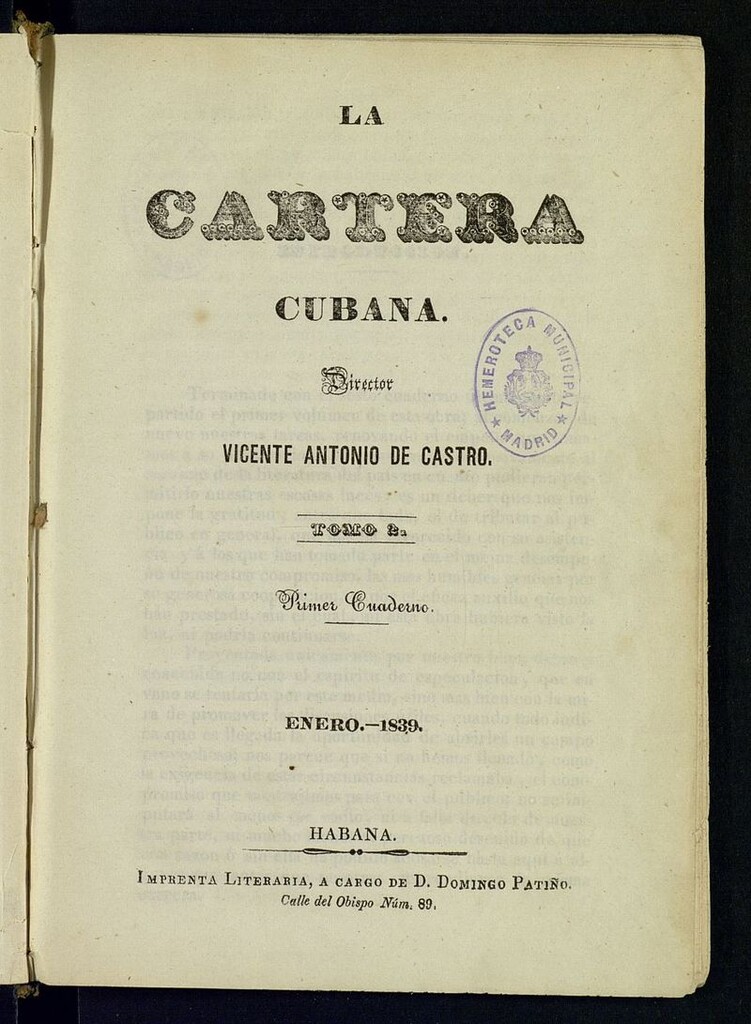 Miniatura de La Cartera Cubana de enero de 1839