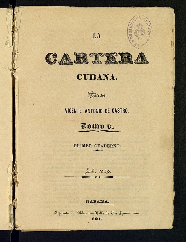 Miniatura de La Cartera Cubana de julio de 1839