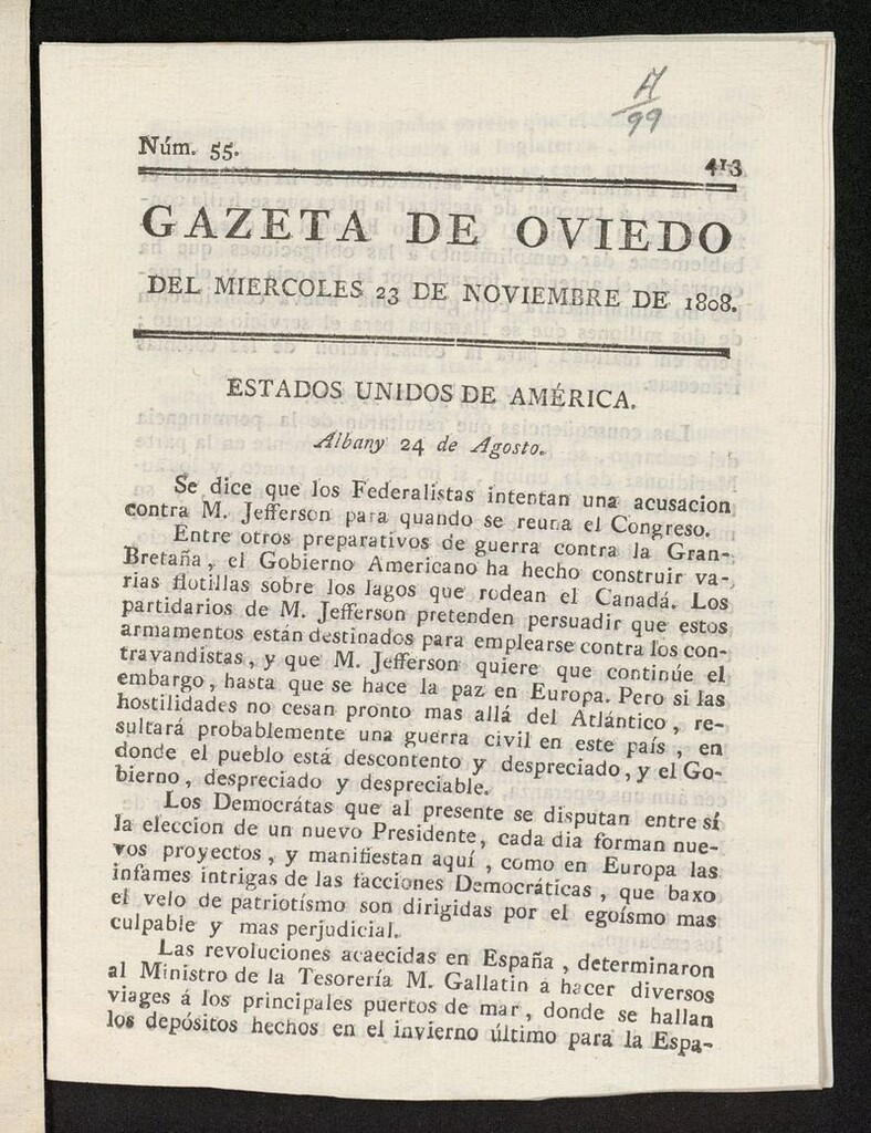 Miniatura de Gazeta de Oviedo del 23 de noviembre de 1808