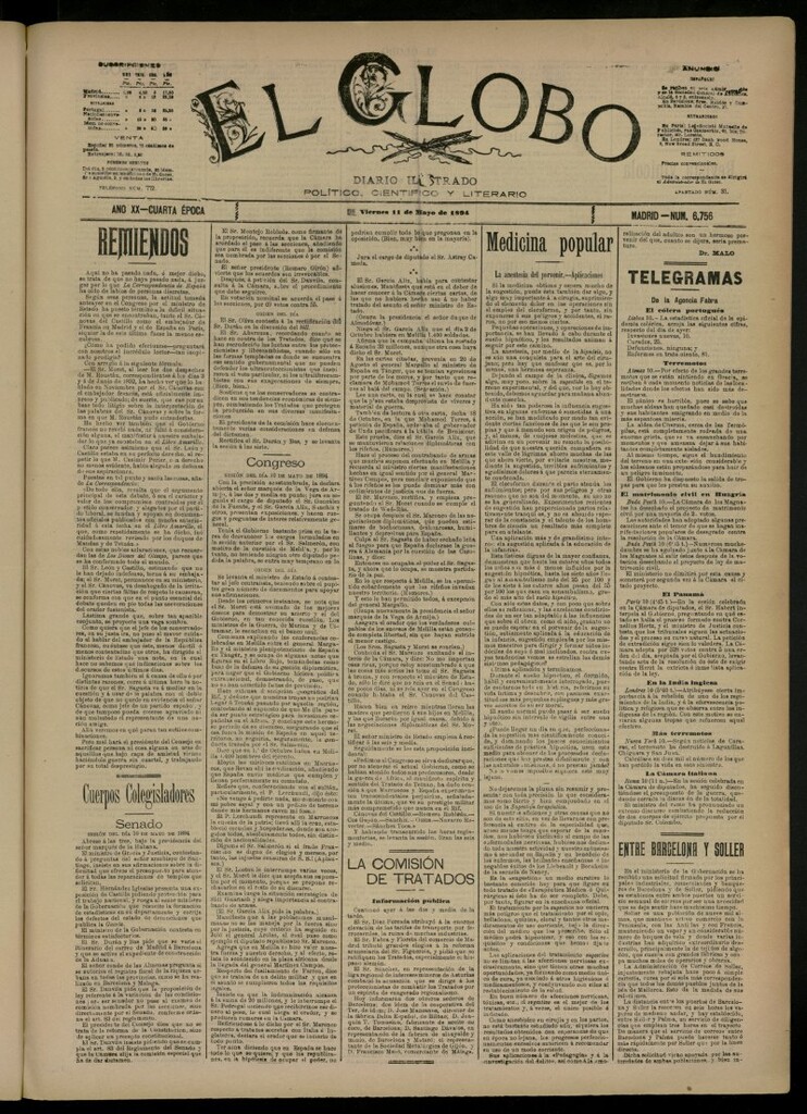 Miniatura de El Globo : diario ilustrado del 11 de mayo de 1894, nº 6756