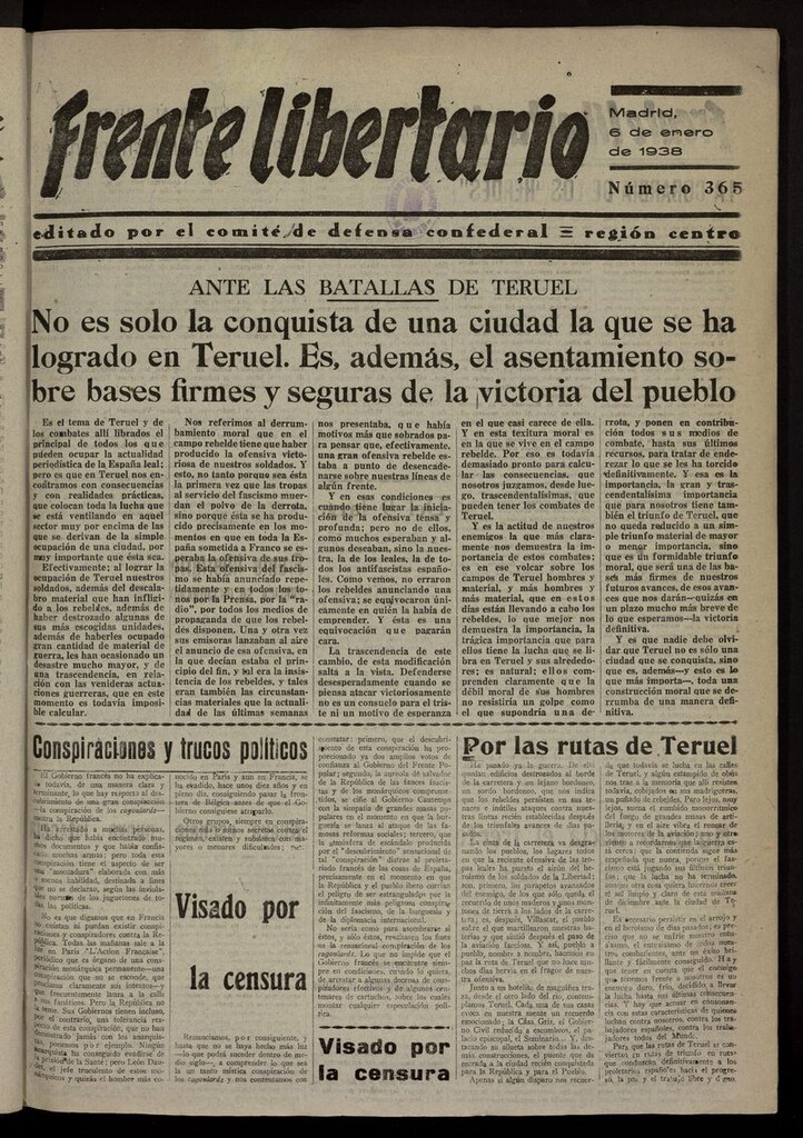 Miniatura de Frente Libertario: Órgano de las Milicias Confederales del 6 de enero de 1938