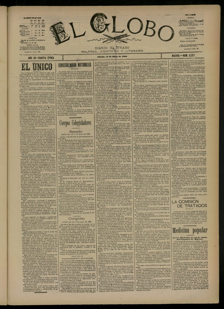 Miniatura de El Globo : diario ilustrado del 12 de mayo de 1894, nº 6757