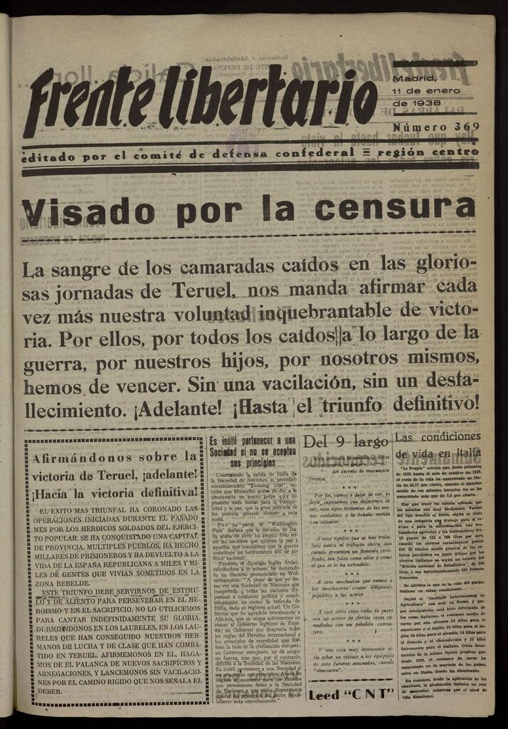 Miniatura de Frente Libertario: Órgano de las Milicias Confederales del 11 de enero de 1938