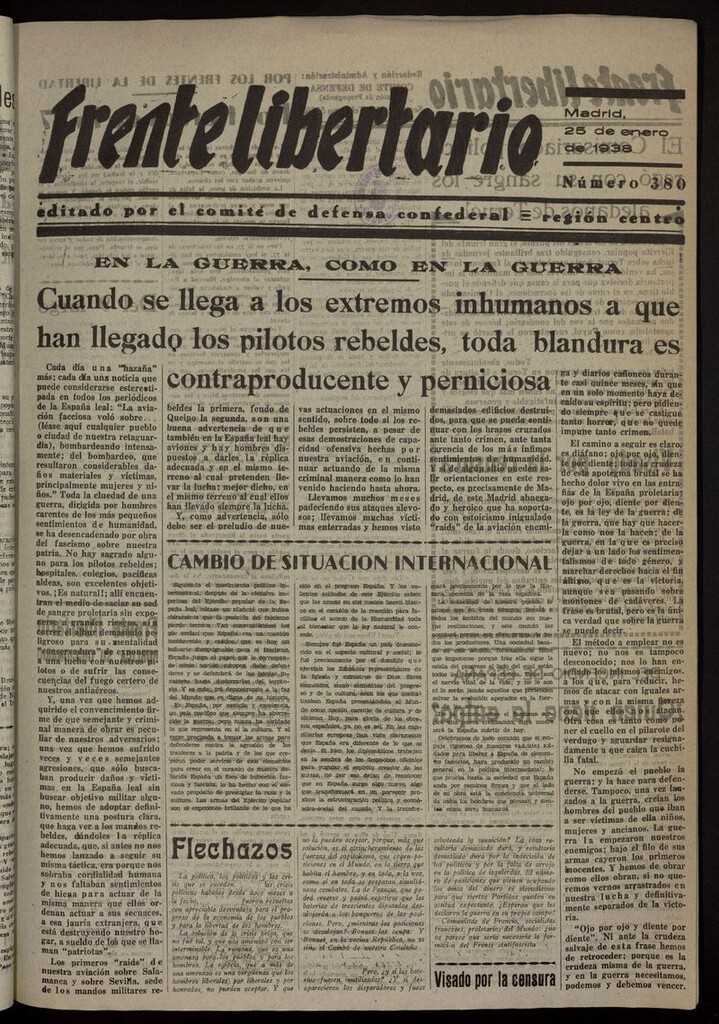 Miniatura de Frente Libertario: Órgano de las Milicias Confederales del 25 de enero de 1938