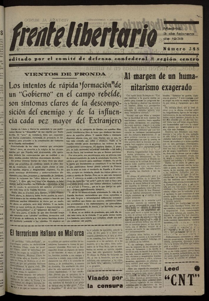 Miniatura de Frente Libertario: Órgano de las Milicias Confederales del 3 de febrero de 1938
