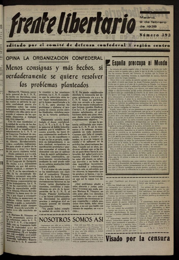 Miniatura de Frente Libertario: Órgano de las Milicias Confederales del 9 de febrero de 1938