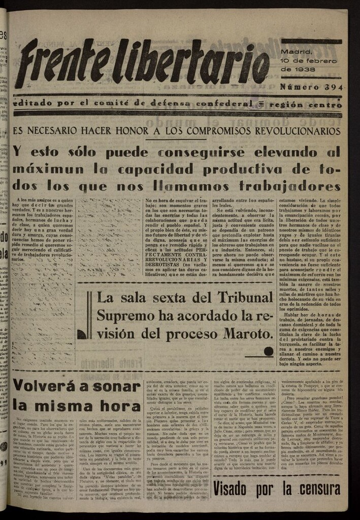 Miniatura de Frente Libertario: Órgano de las Milicias Confederales del 10 de febrero de 1938