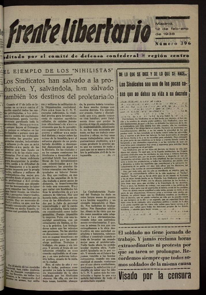 Miniatura de Frente Libertario: Órgano de las Milicias Confederales del 12 de febrero de 1938