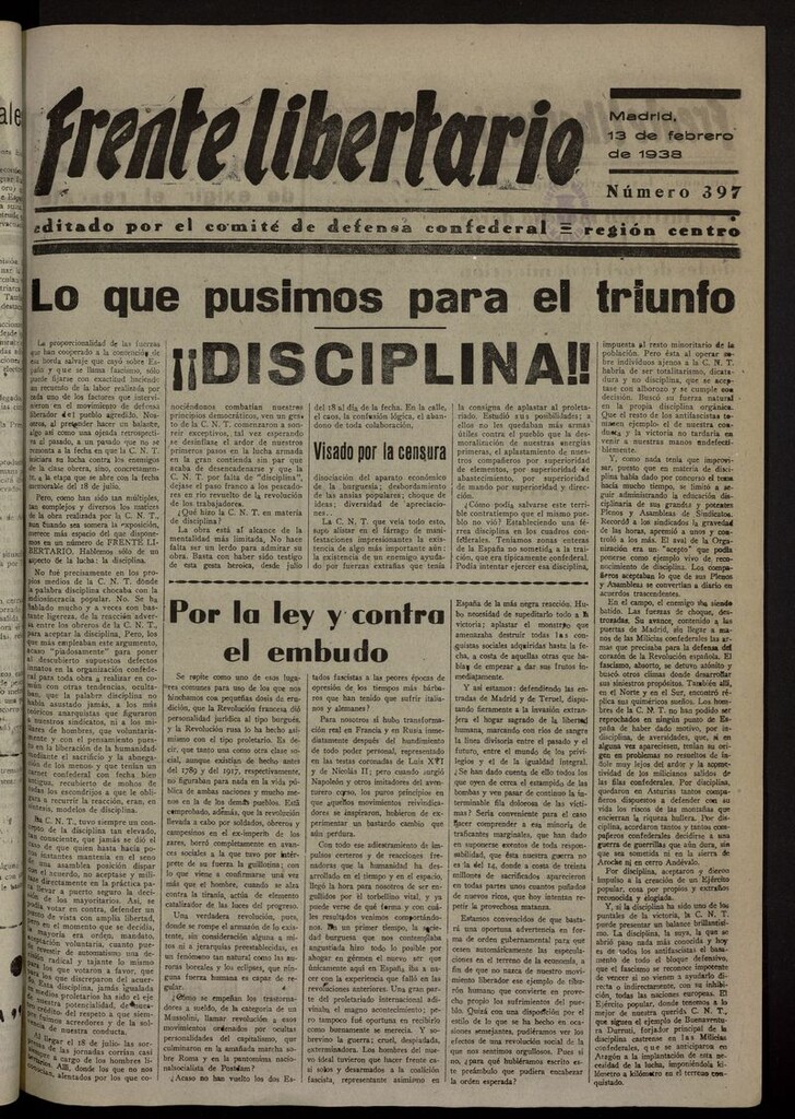 Miniatura de Frente Libertario: Órgano de las Milicias Confederales del 13 de febrero de 1938
