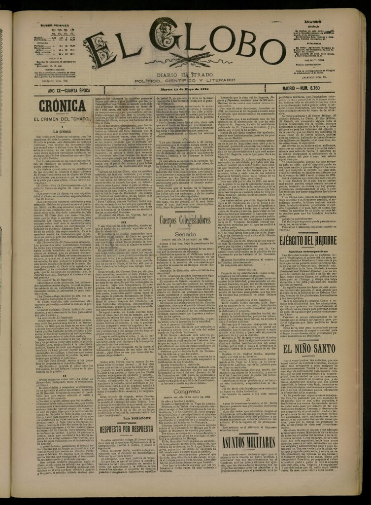 Miniatura de El Globo : diario ilustrado del 15 de mayo de 1894, nº 6760