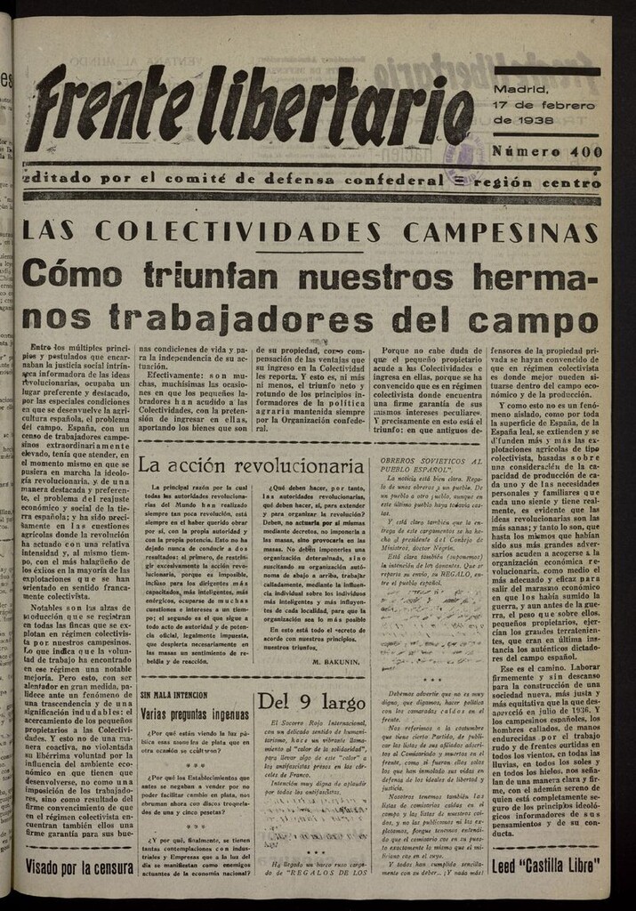 Miniatura de Frente Libertario: Órgano de las Milicias Confederales del 17 de febrero de 1938
