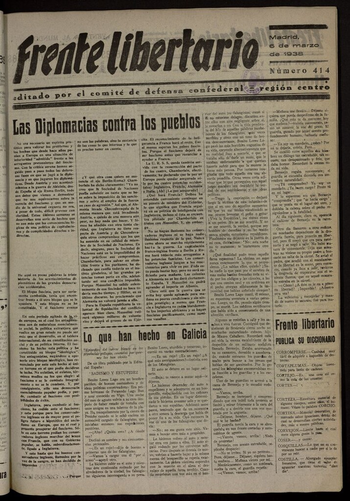 Miniatura de Frente Libertario: Órgano de las Milicias Confederales del 6 de marzo de 1938