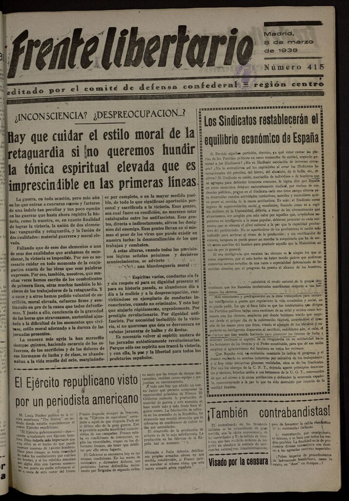 Miniatura de Frente Libertario: Órgano de las Milicias Confederales del 8 de marzo de 1938
