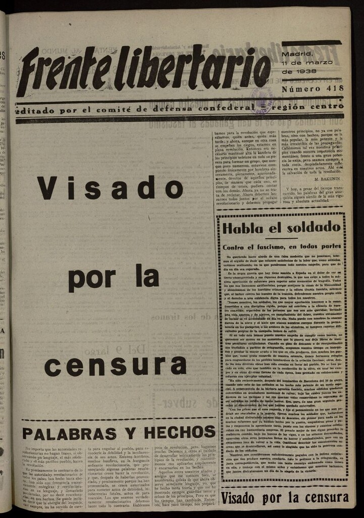 Miniatura de Frente Libertario: Órgano de las Milicias Confederales del 11 de marzo de 1938