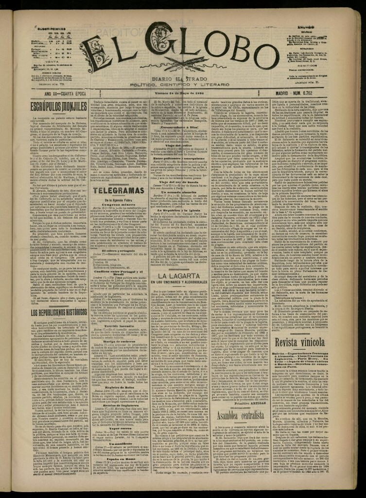 Miniatura de El Globo : diario ilustrado del 18 de mayo de 1894, nº 6762