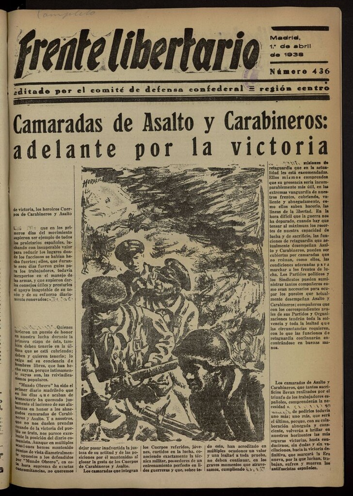 Miniatura de Frente Libertario: Órgano de las Milicias Confederales del 1 de abril de 1938