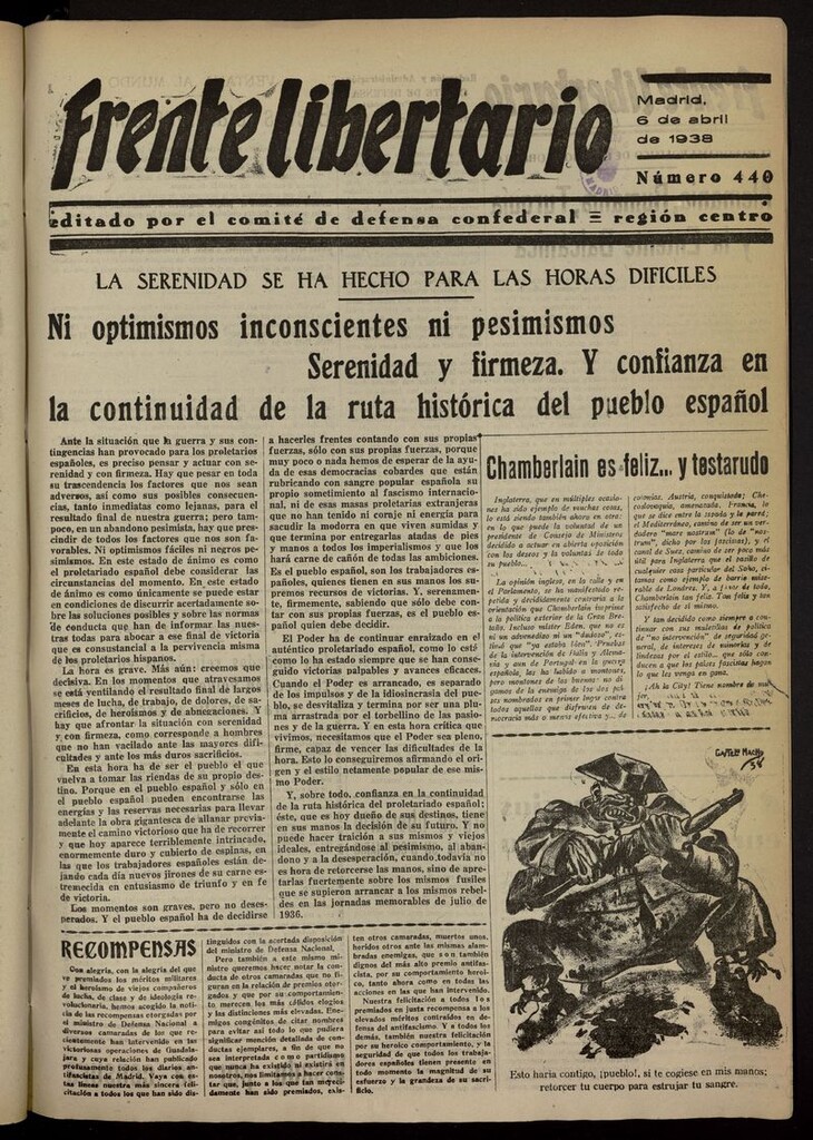 Miniatura de Frente Libertario: Órgano de las Milicias Confederales del 6 de abril de 1938