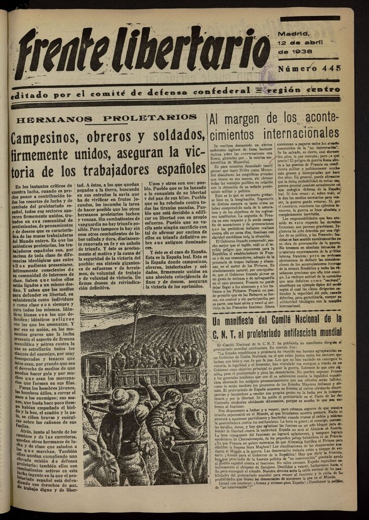 Miniatura de Frente Libertario: Órgano de las Milicias Confederales del 12 de abril de 1938
