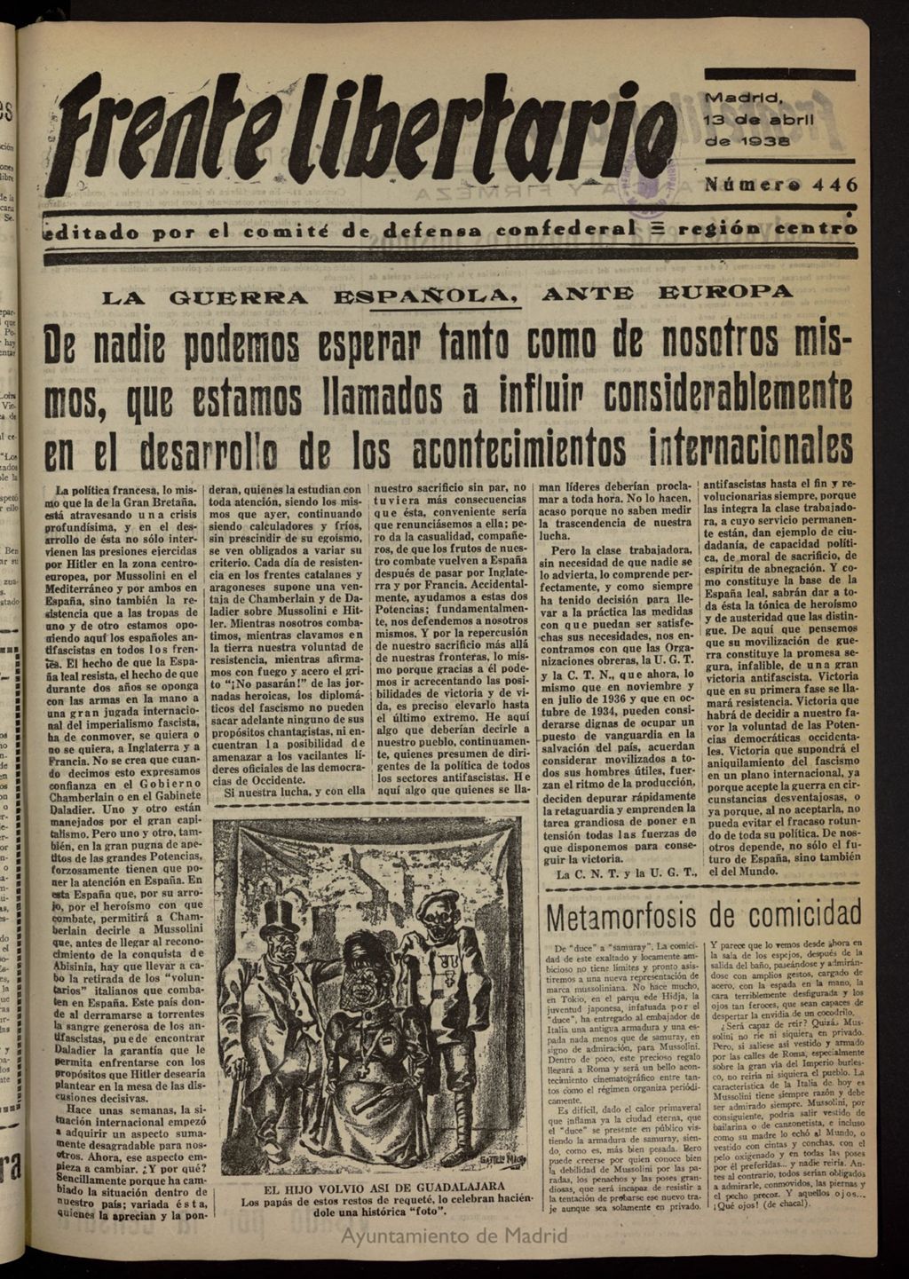 Miniatura de Frente Libertario: Órgano de las Milicias Confederales del 13 de abril de 1938