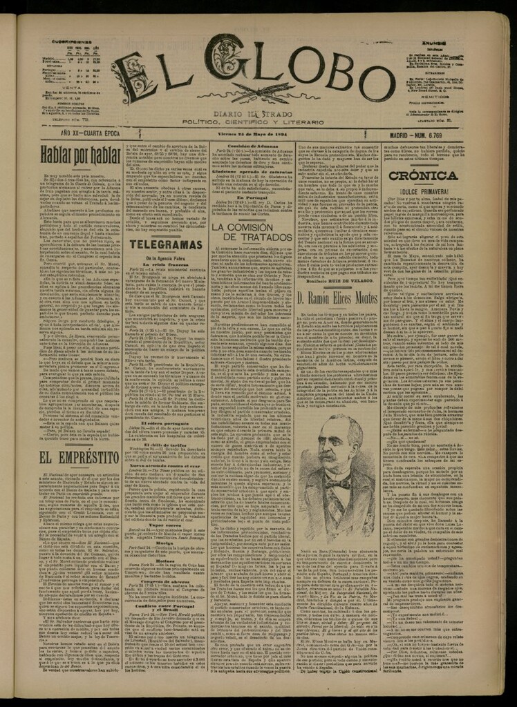 Miniatura de El Globo : diario ilustrado del 25 de mayo de 1894, nº 6769