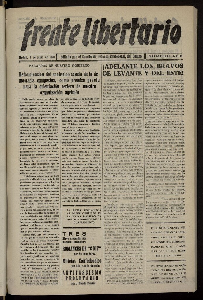 Miniatura de Frente Libertario: Órgano de las Milicias Confederales del 3 de junio de 1938