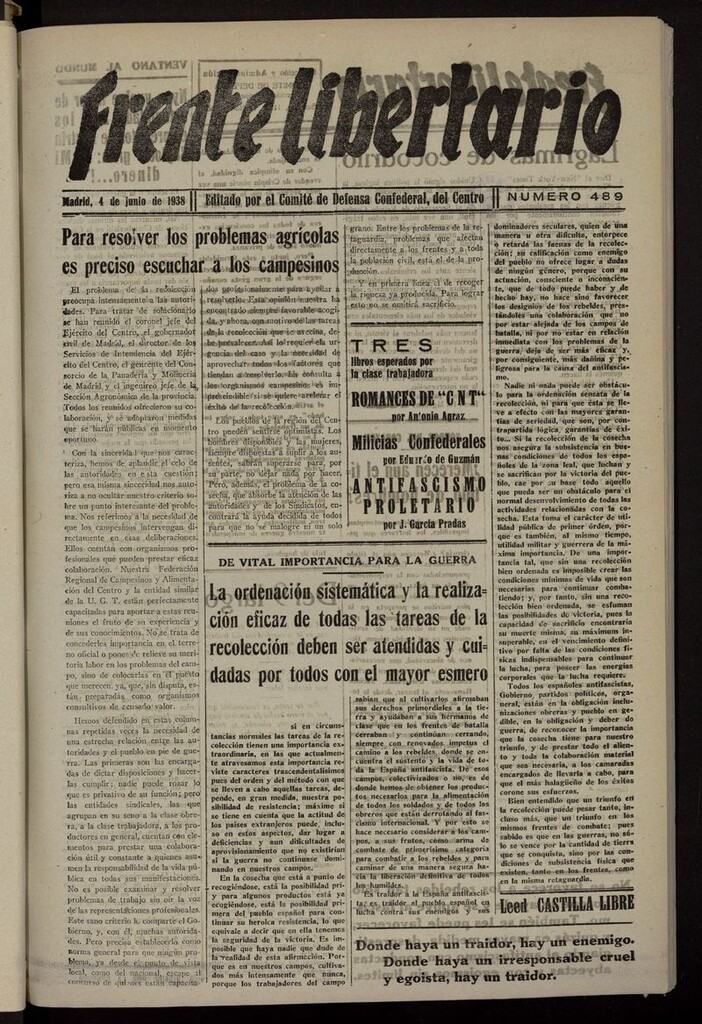 Miniatura de Frente Libertario: Órgano de las Milicias Confederales del 4 de junio de 1938
