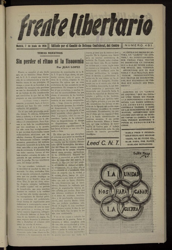 Miniatura de Frente Libertario: Órgano de las Milicias Confederales del 7 de junio de 1938