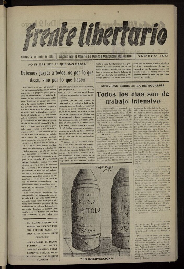 Miniatura de Frente Libertario: Órgano de las Milicias Confederales del 8 de junio de 1938