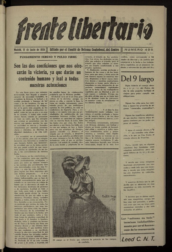 Miniatura de Frente Libertario: Órgano de las Milicias Confederales del 11 de junio de 1938