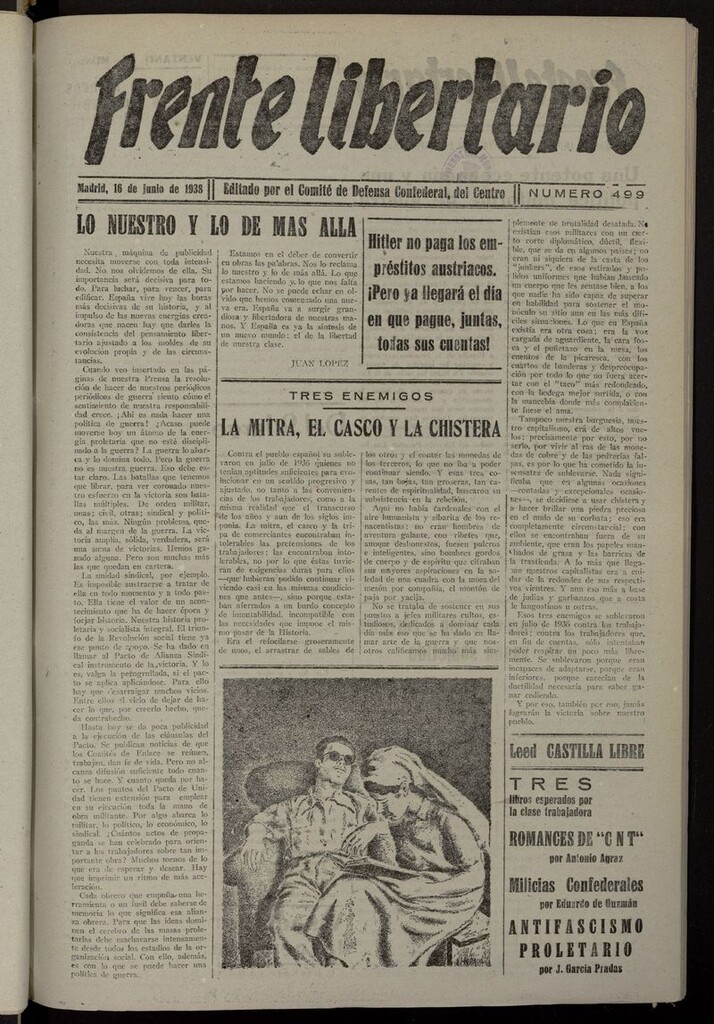 Miniatura de Frente Libertario: Órgano de las Milicias Confederales del 16 de junio de 1938