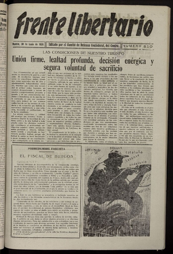 Miniatura de Frente Libertario: Órgano de las Milicias Confederales del 30 de junio de 1938