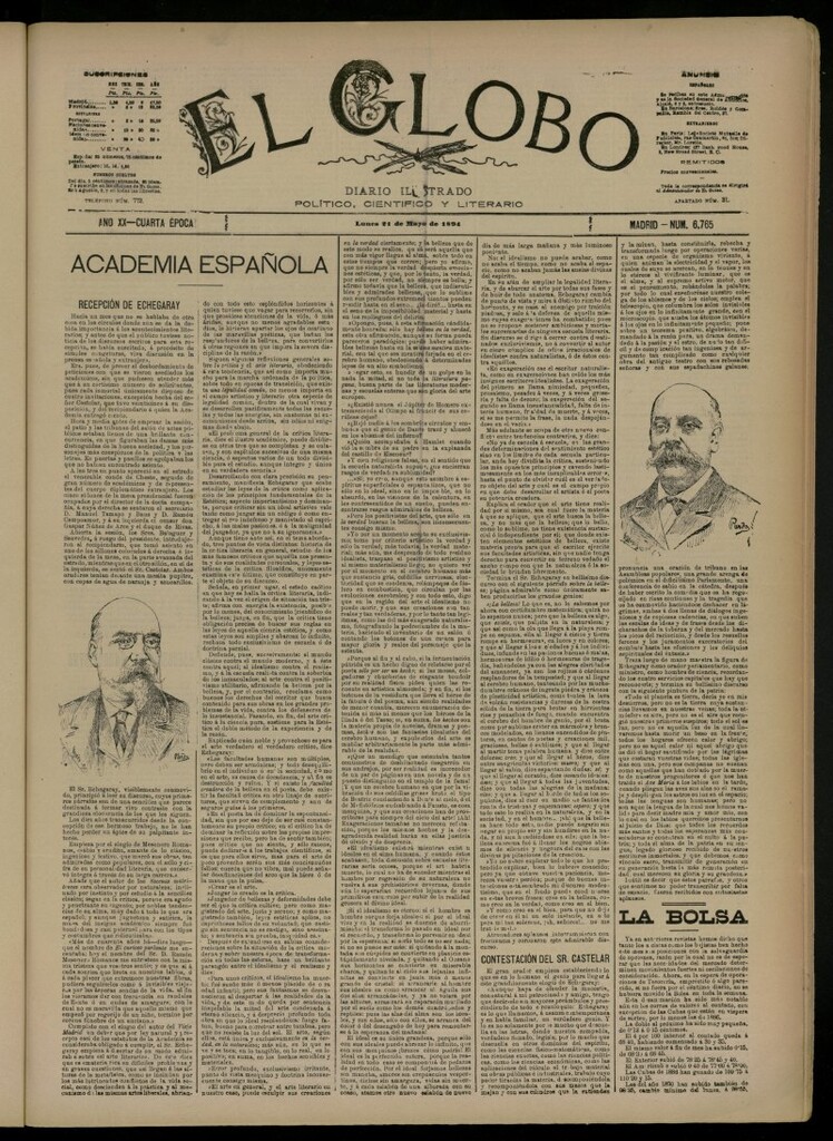 Miniatura de El Globo : diario ilustrado del 21 de mayo de 1894, nº 6765