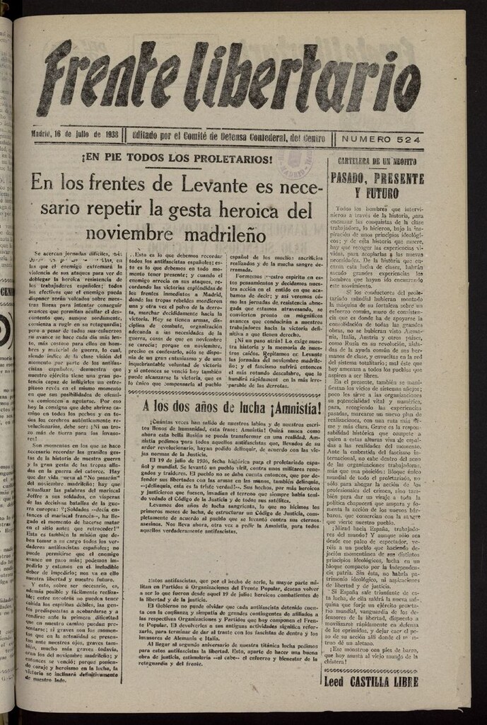Miniatura de Frente Libertario: Órgano de las Milicias Confederales del 16 de julio de 1938