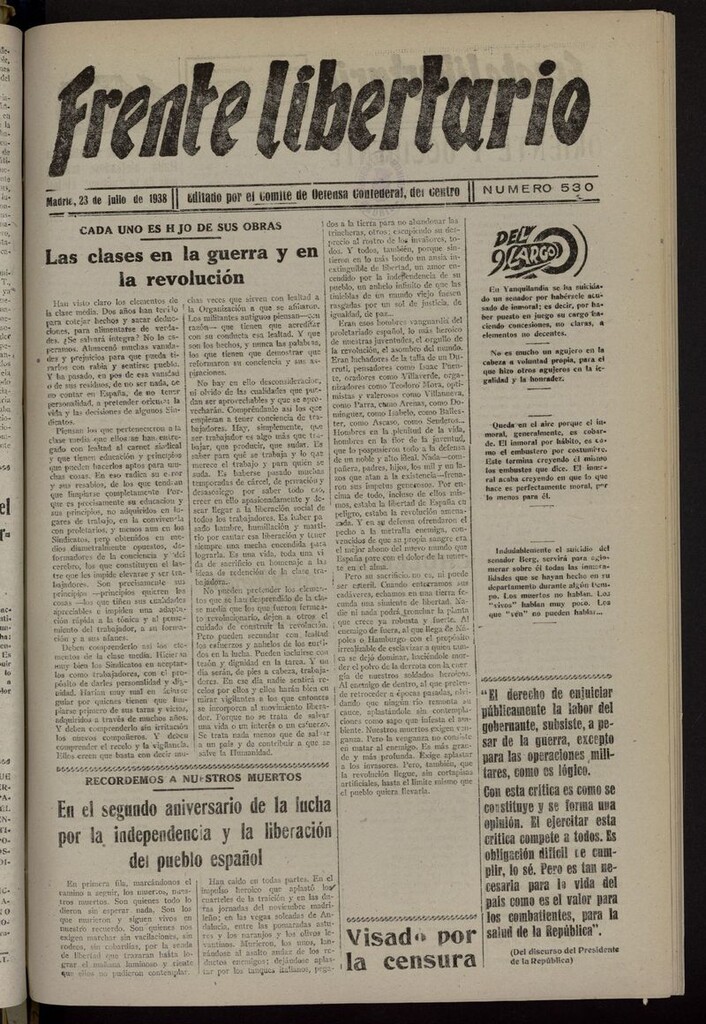 Miniatura de Frente Libertario: Órgano de las Milicias Confederales del 23 de julio de 1938