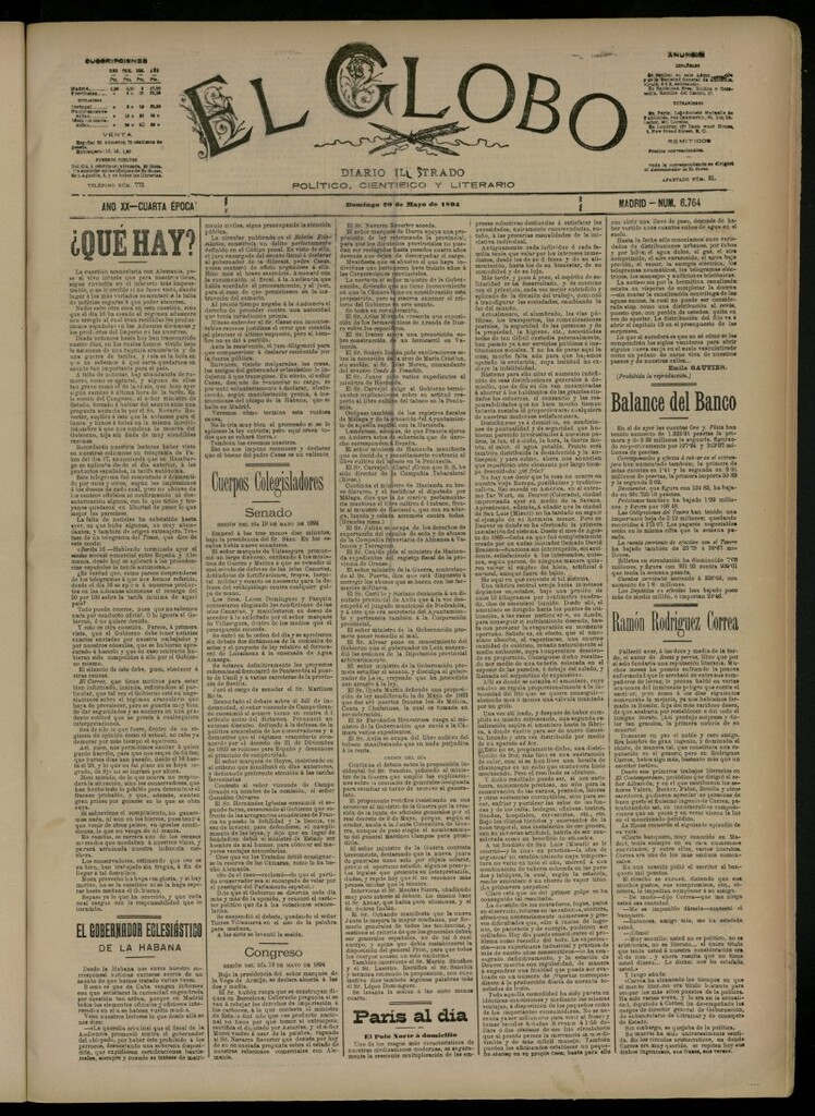 Miniatura de El Globo : diario ilustrado del 20 de mayo de 1894, nº 6764