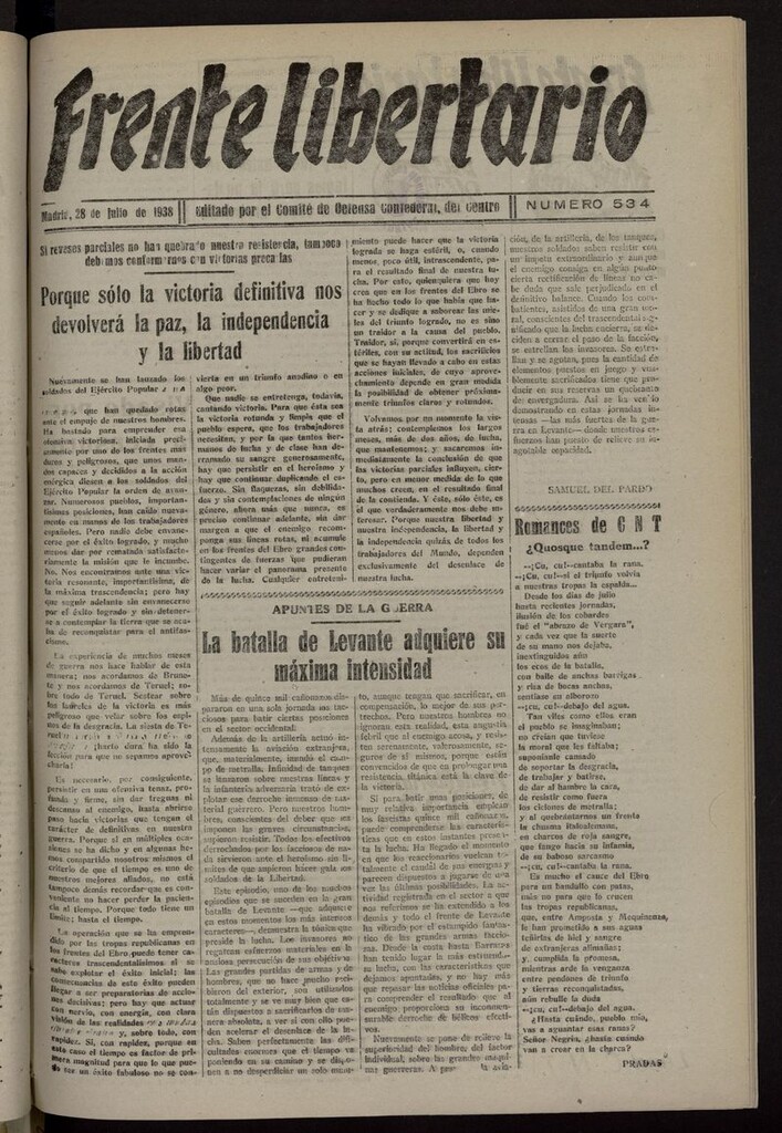 Miniatura de Frente Libertario: Órgano de las Milicias Confederales del 28 de julio de 1938