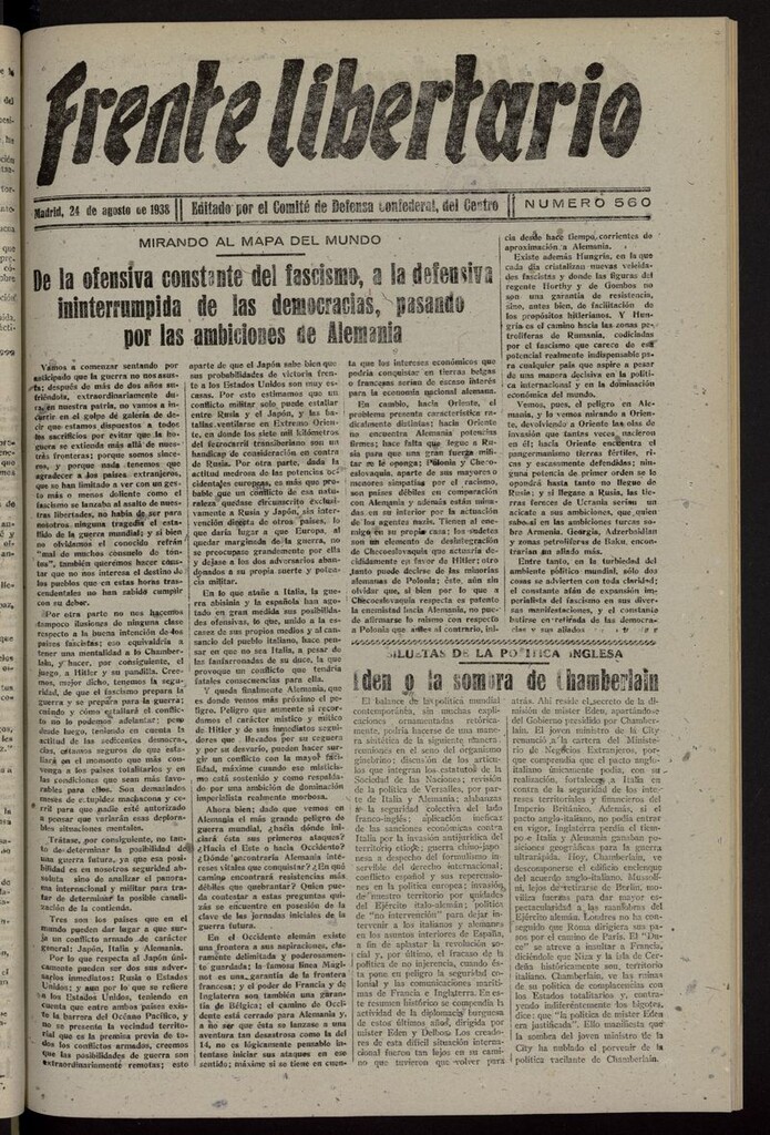 Miniatura de Frente Libertario: Órgano de las Milicias Confederales del 24 de agosto de 1938