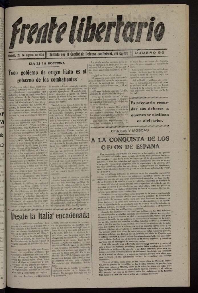 Miniatura de Frente Libertario: Órgano de las Milicias Confederales del 25 de agosto de 1938